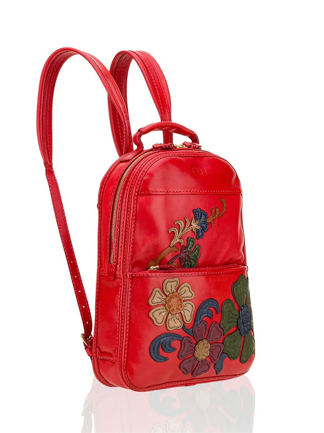 GÖN Handmade Flower Appliqué Backpack in Red — view 2