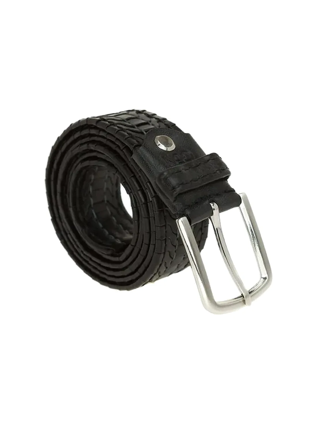 GÖN basketweave-embossed black leather belt
