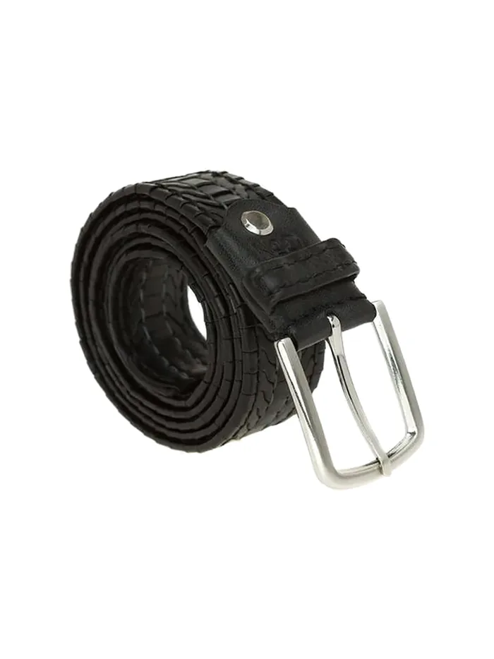GÖN basketweave-embossed black leather belt