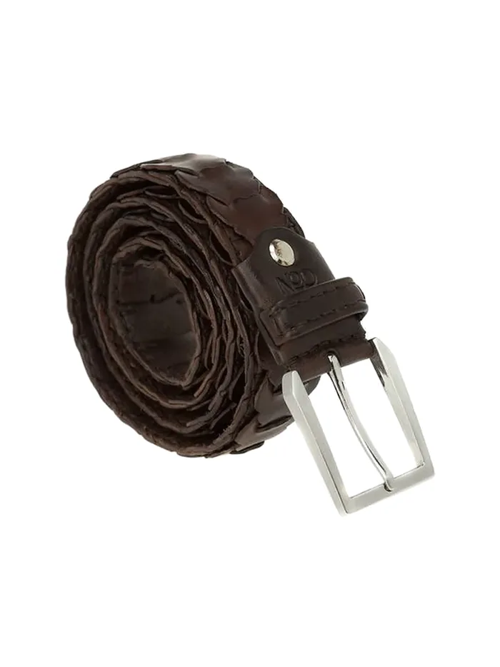 GÖN coffee slim braided leather belt