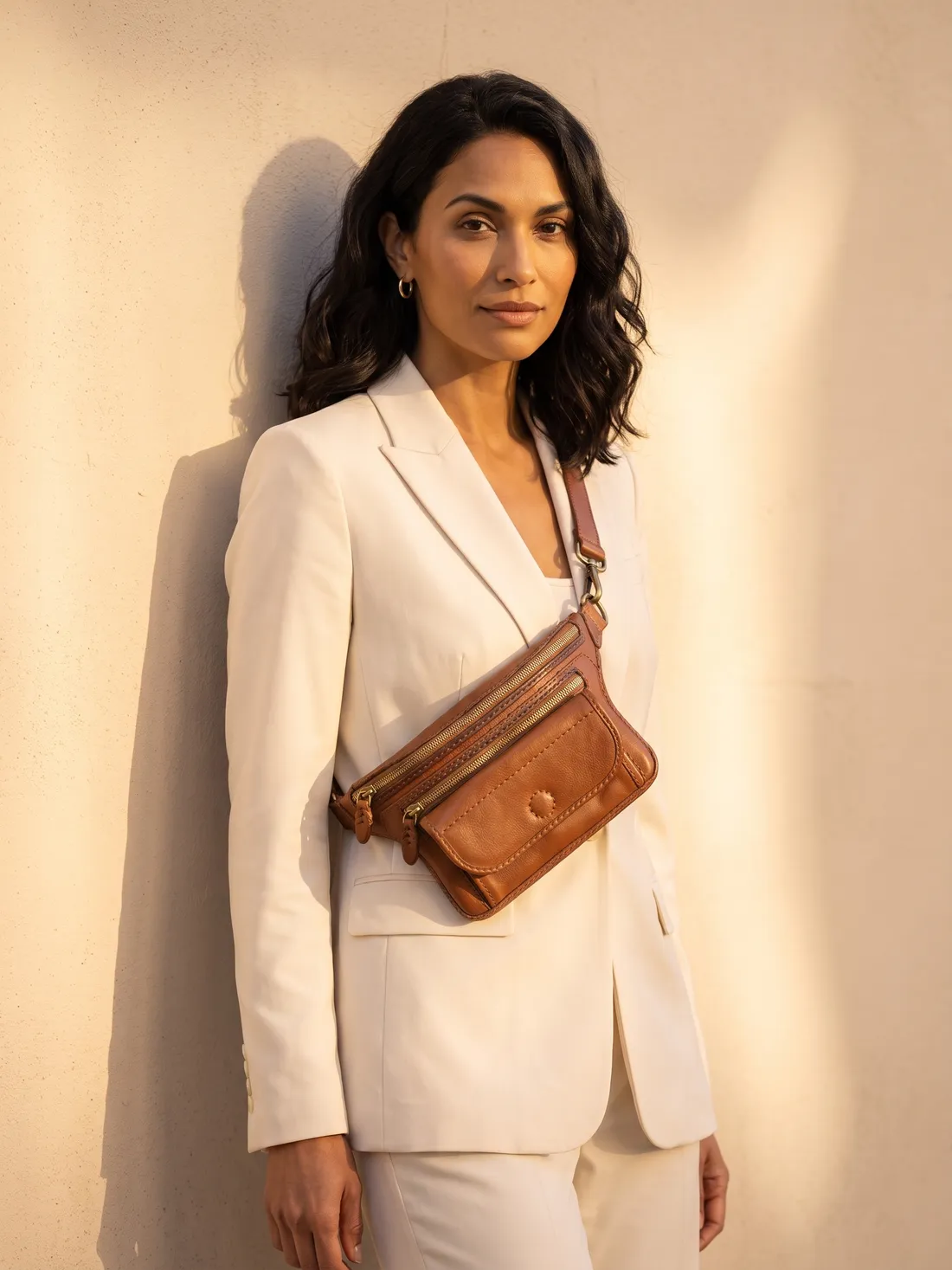 GÖN Handmade Sot Belt Bag worn — carried in Tan, from the campaign
