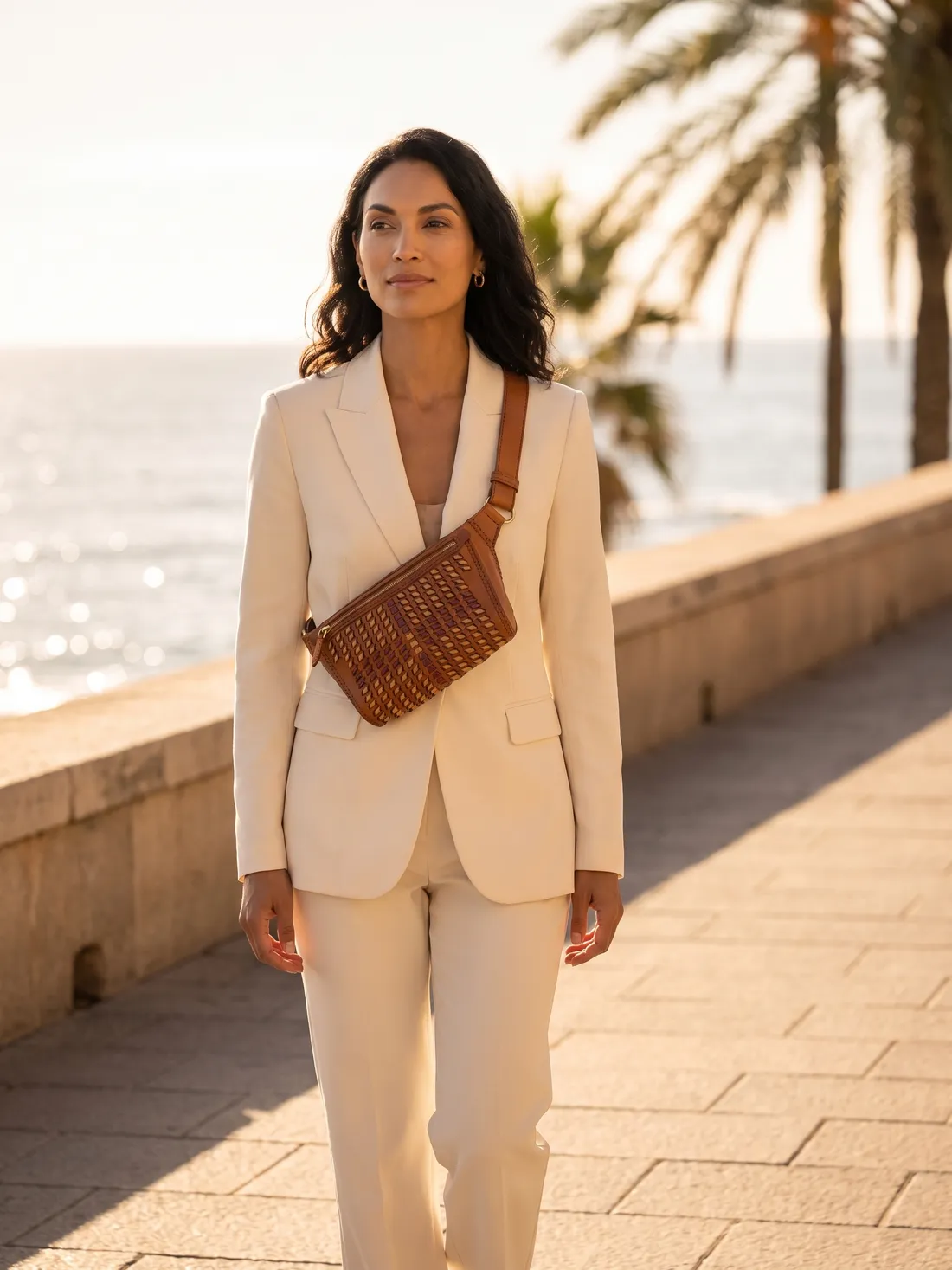 GÖN Handmade Ple Belt Bag worn — carried in Tan, from the campaign