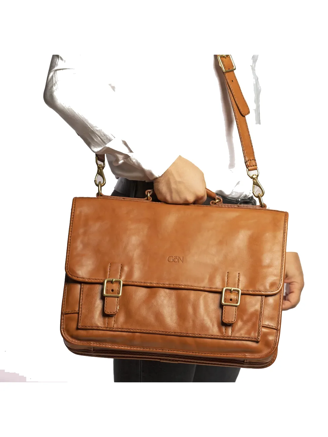 GÖN Holm briefcase in tan leather
