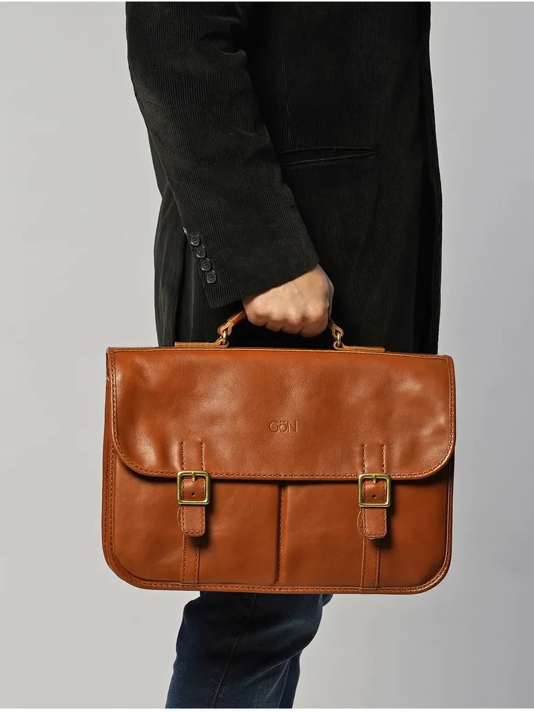 GÖN Handmade Lupe Briefcase in Tan — view 2