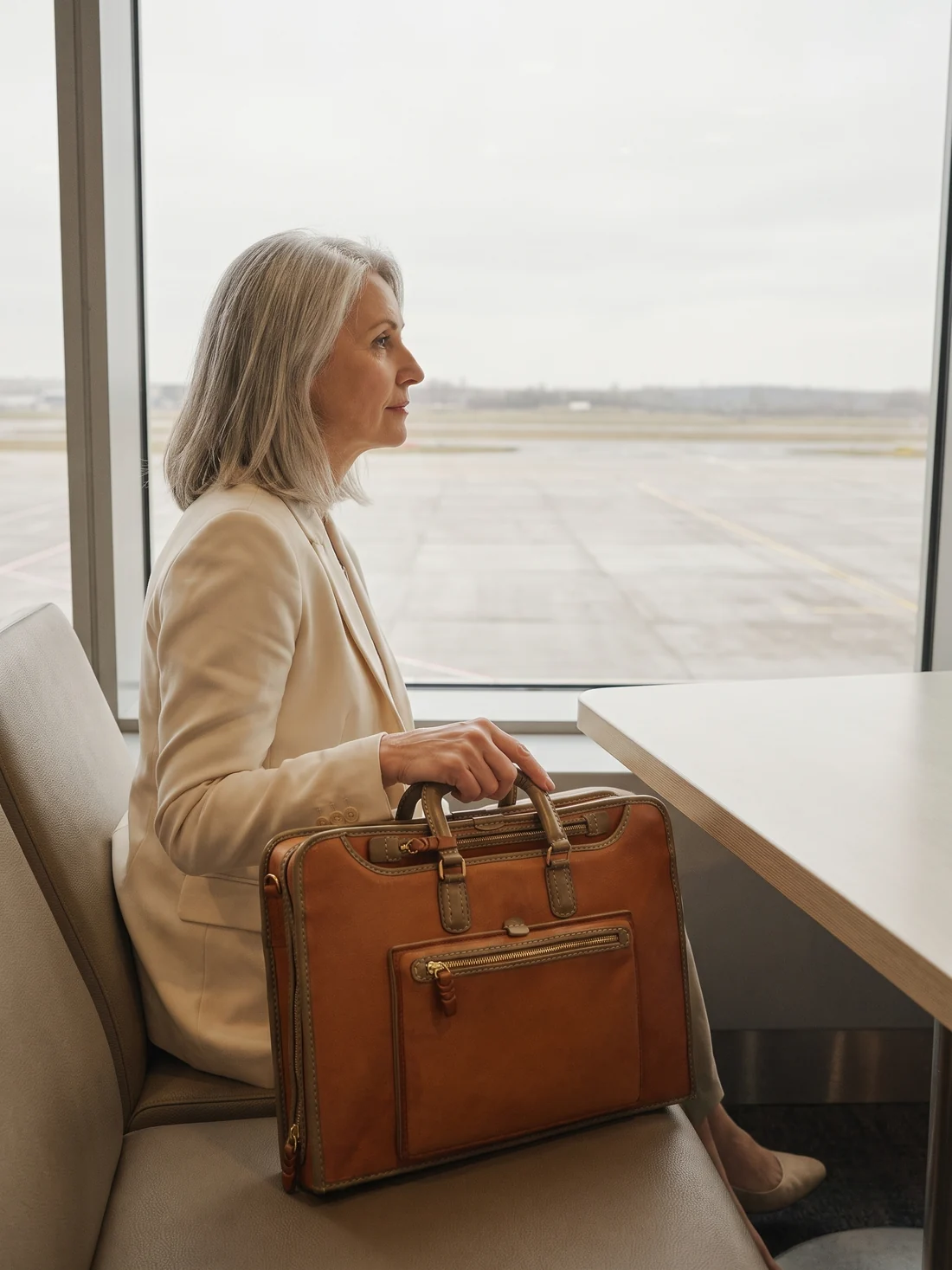 GÖN Handmade Lebi Multi Briefcase worn — carried in Tan, from the campaign