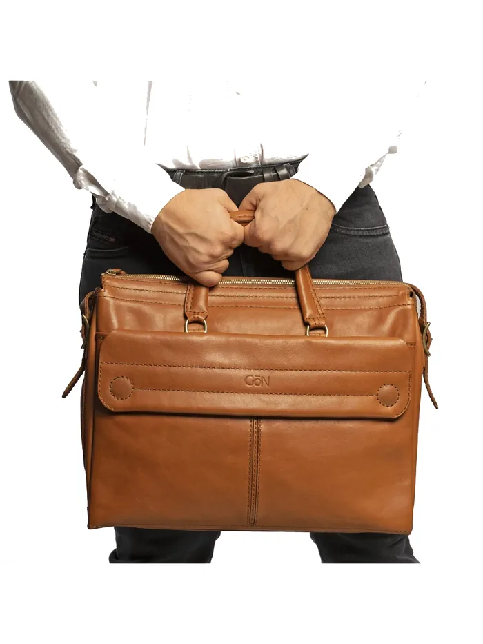 GÖN Ecer briefcase in tan leather