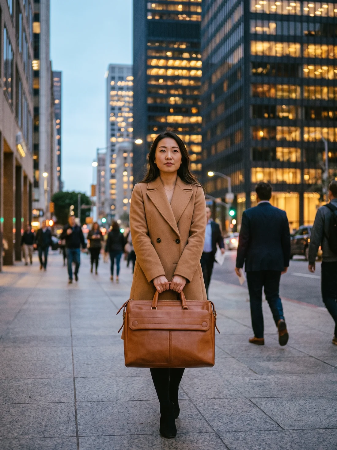 GÖN Handmade Ecer Briefcase worn — carried in Tan, from the campaign