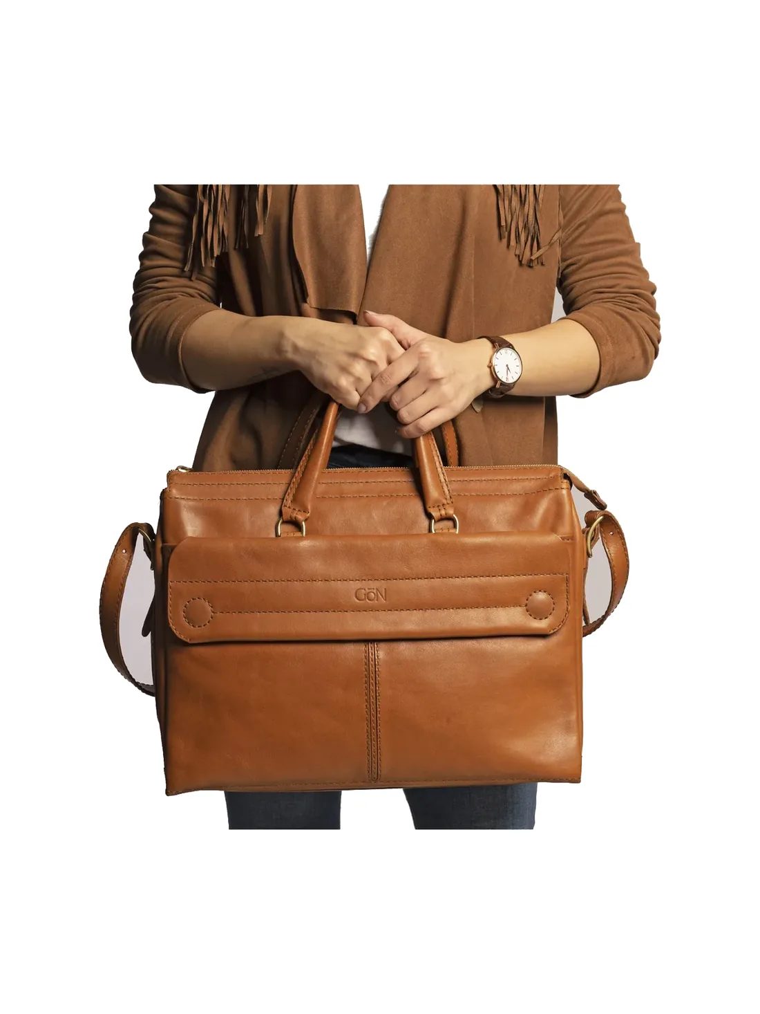 GÖN Handmade Ecer Briefcase in Tan — view 6