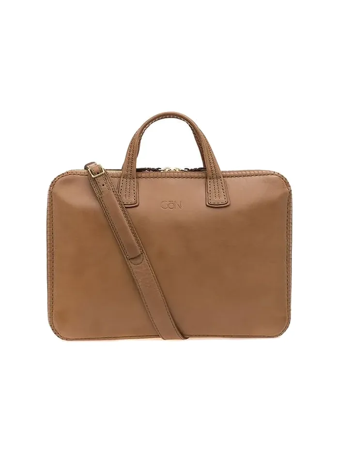 GÖN slim taupe leather briefcase