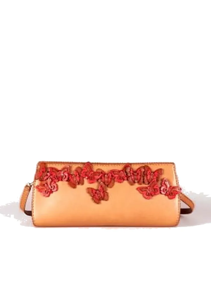GÖN Kelebek clutch in camel leather