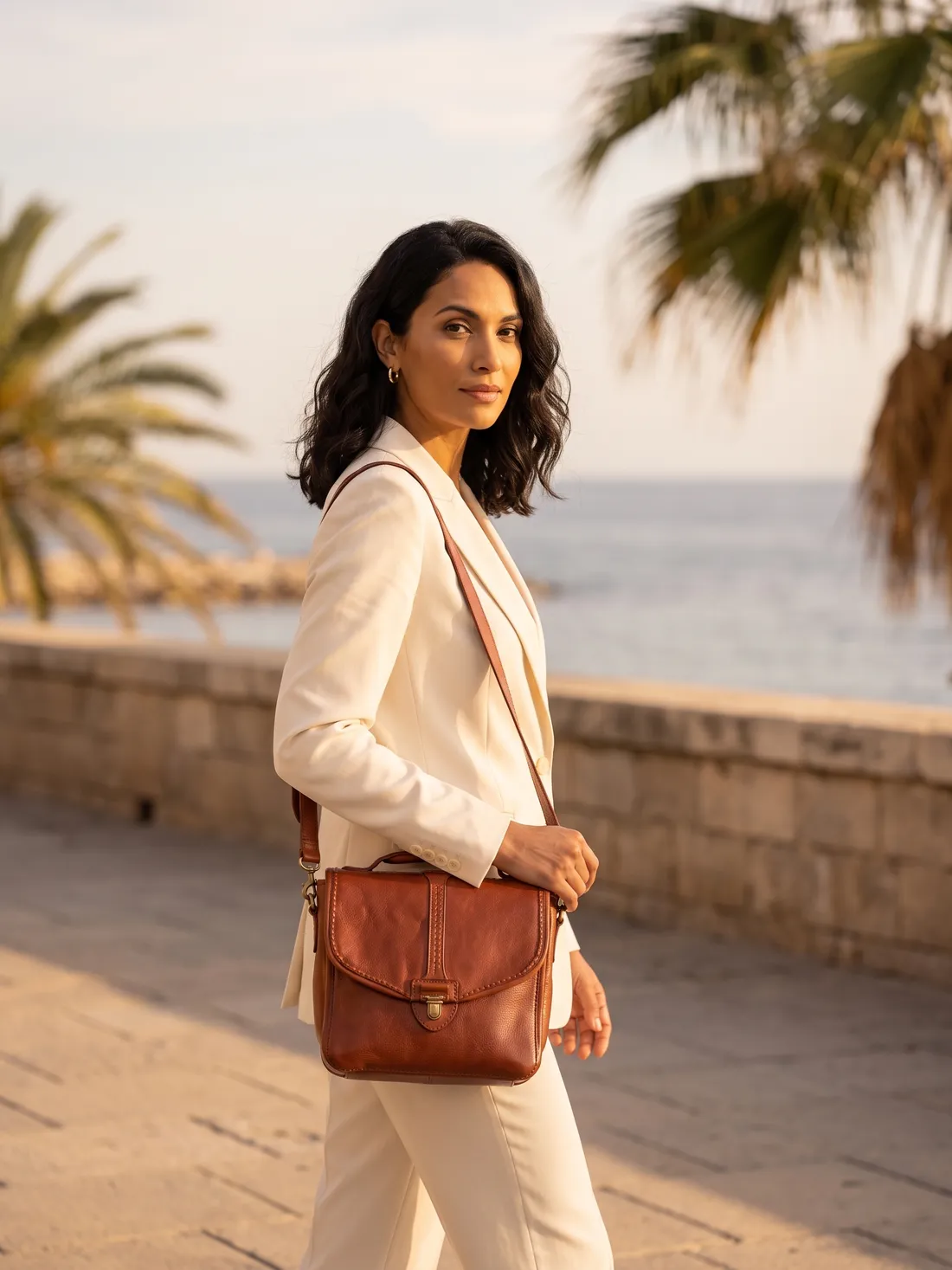 GÖN Handmade Haye Satchel worn — carried in Tan, from the campaign