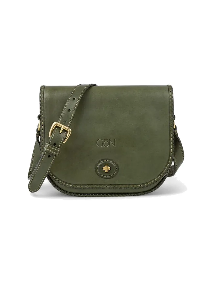 GÖN olive green mini leather crossbody bag with horn clasp