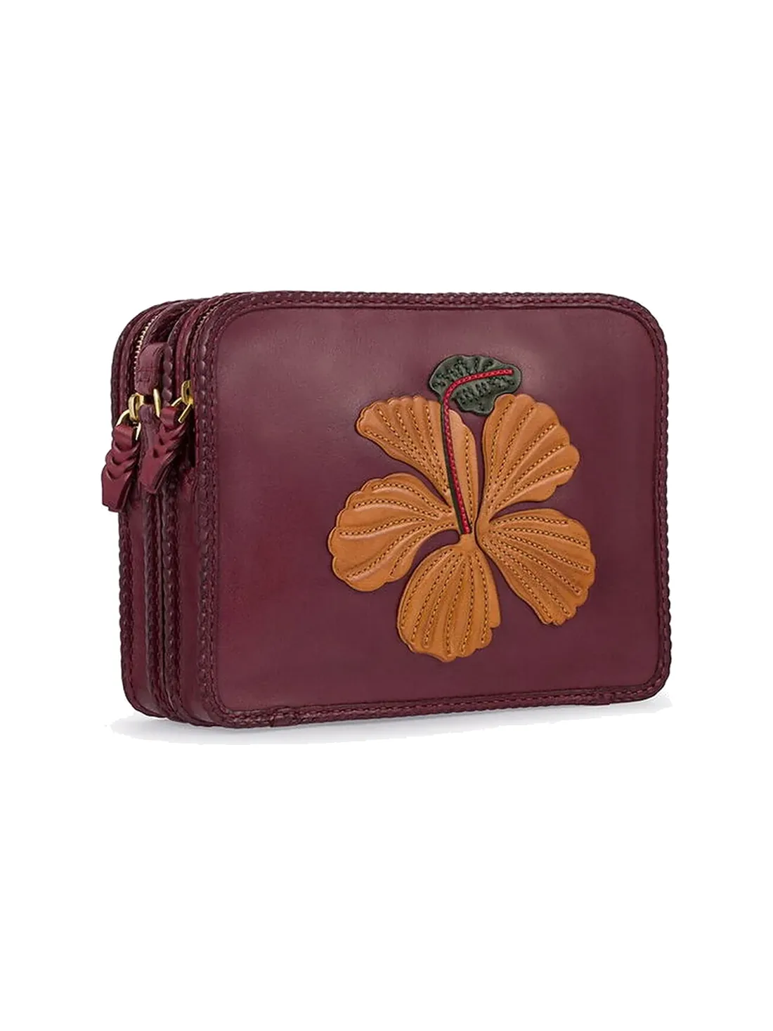 GÖN Handmade Flower Appliqué Crossbody in Plum — view 2