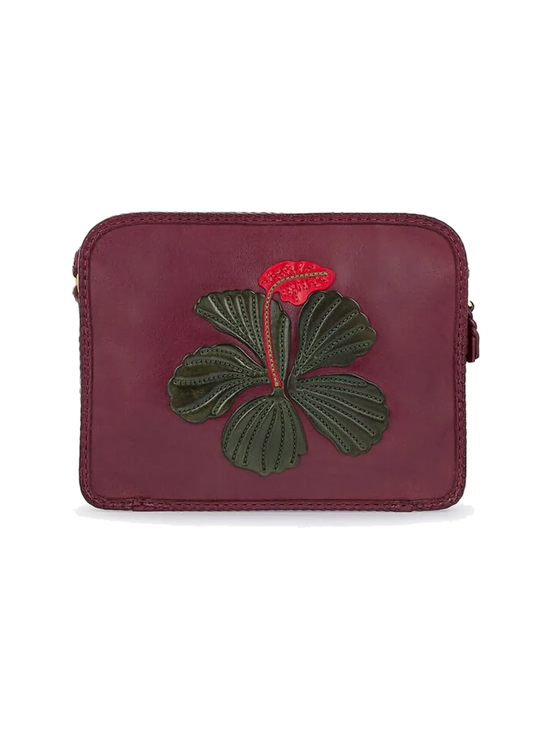 GÖN Handmade Flower Appliqué Crossbody in Plum — view 3