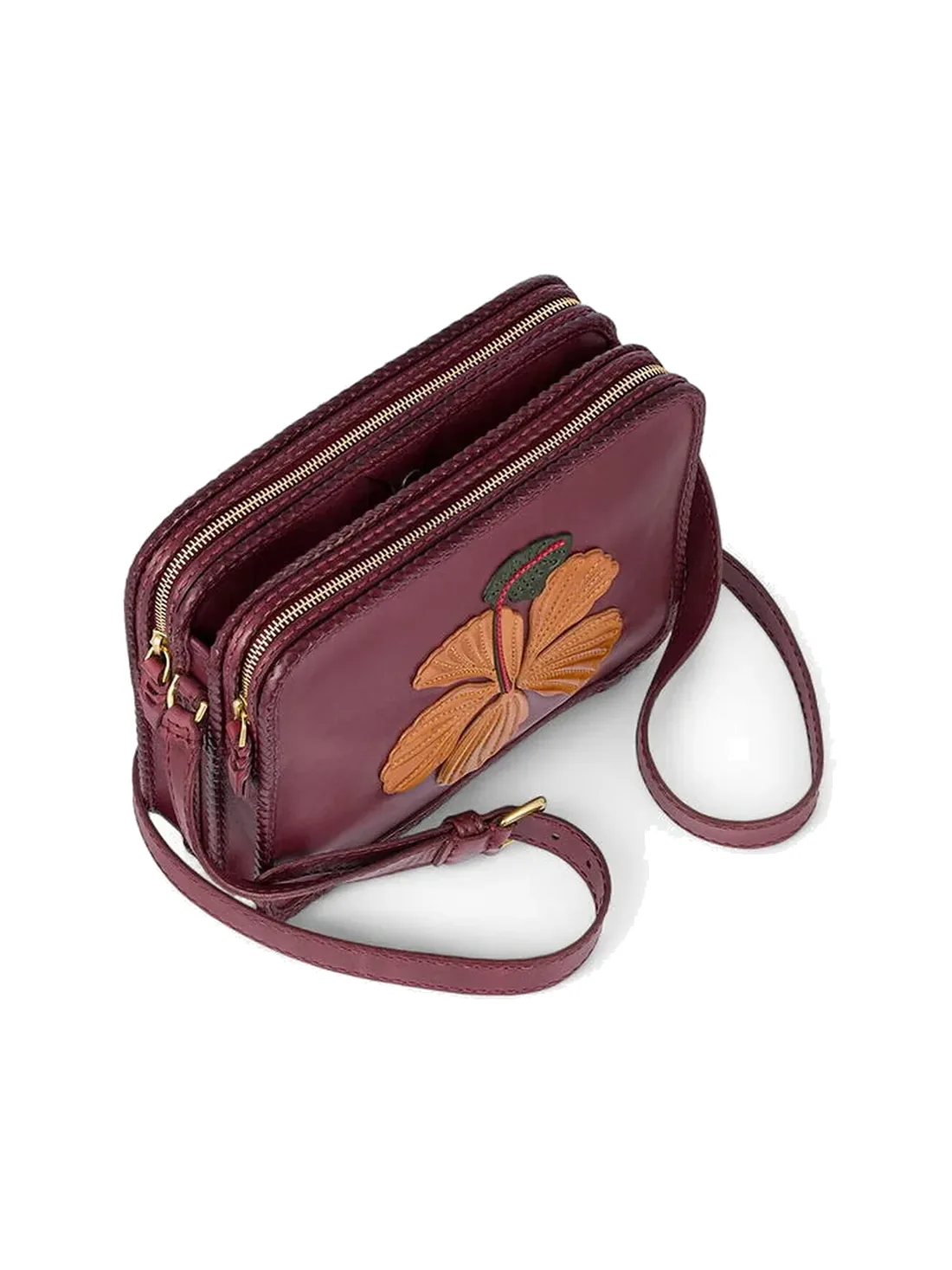 GÖN Handmade Flower Appliqué Crossbody in Plum — view 4