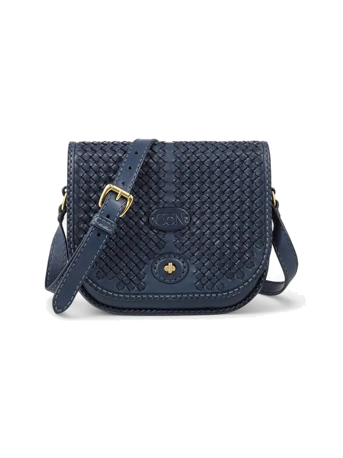 GÖN navy hand-woven leather saddle crossbody bag