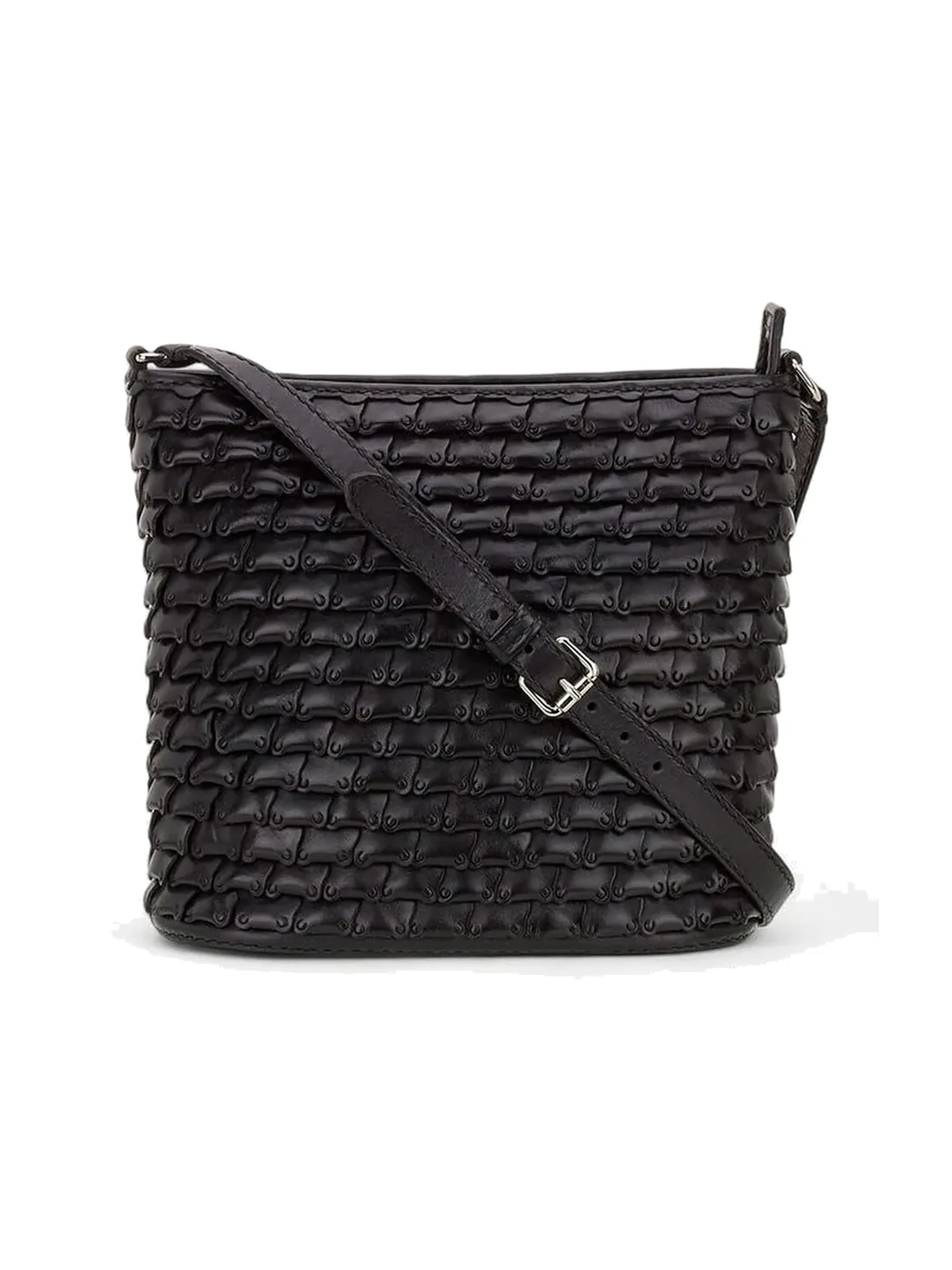 GÖN black hand-woven leather bucket crossbody bag