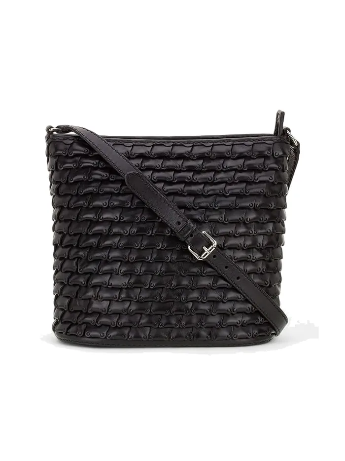 GÖN black hand-woven leather bucket crossbody bag