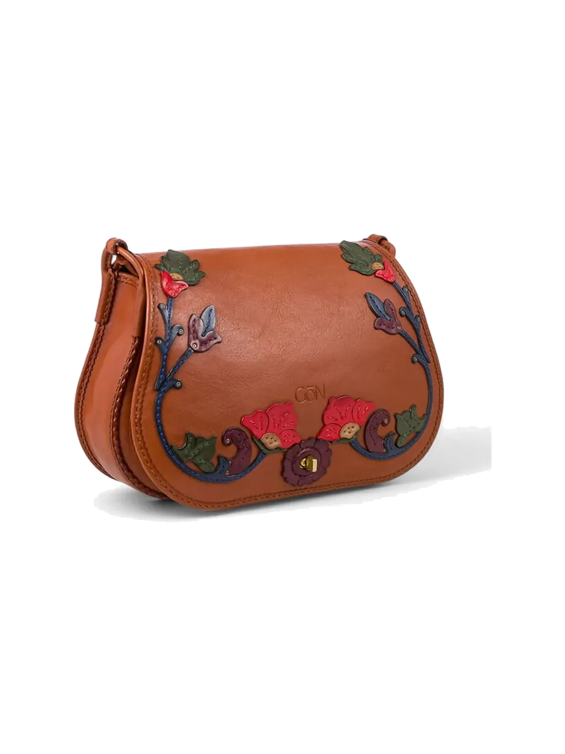 GÖN Handmade Vine Appliqué Saddle Bag in Tan Multi — view 2