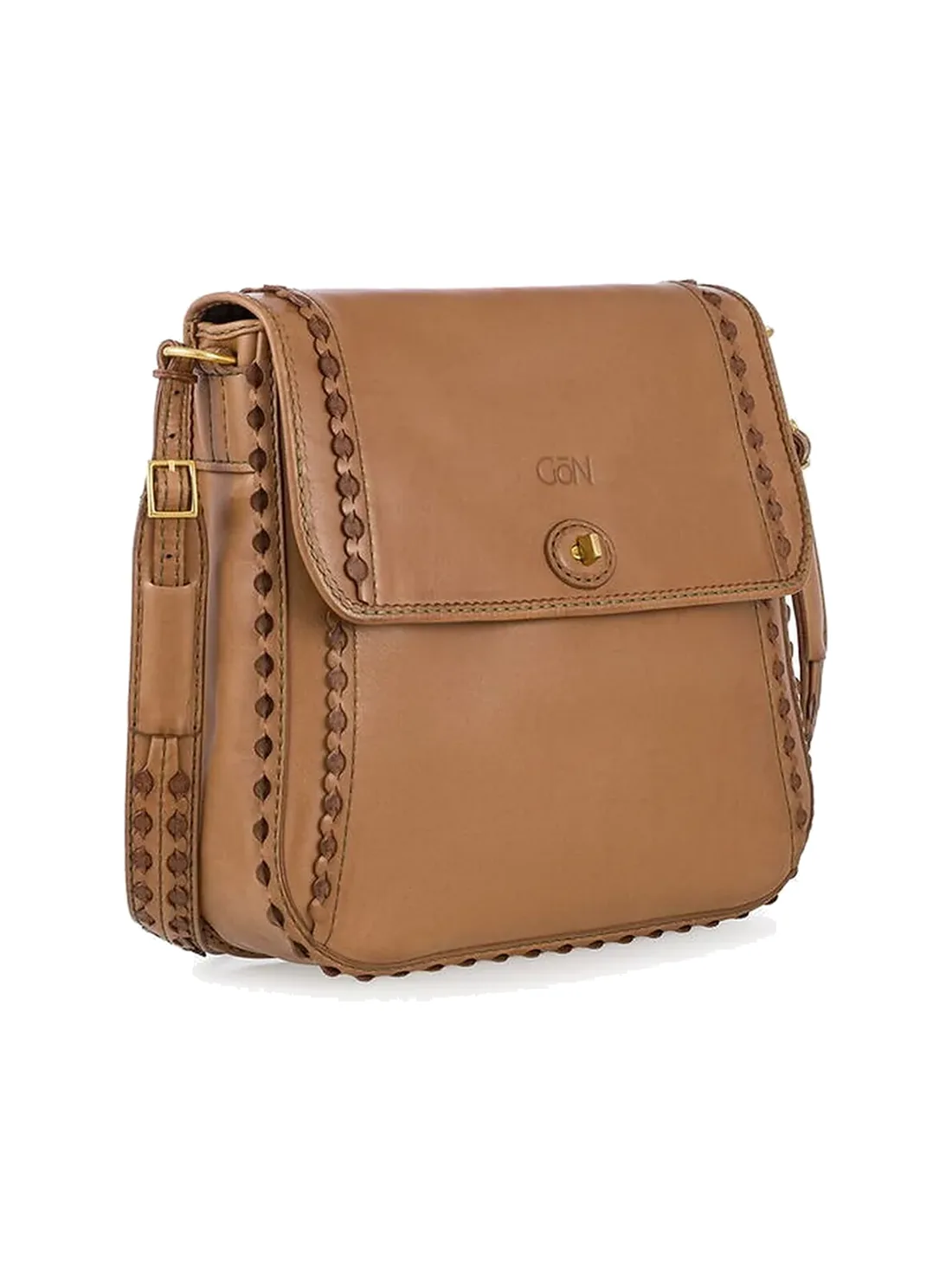 GÖN Handmade Whipstitch Messenger Bag in Camel — view 2