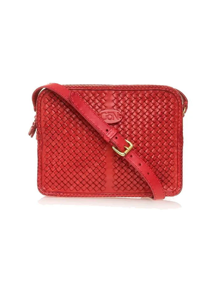 GÖN red fine-woven leather zip crossbody bag