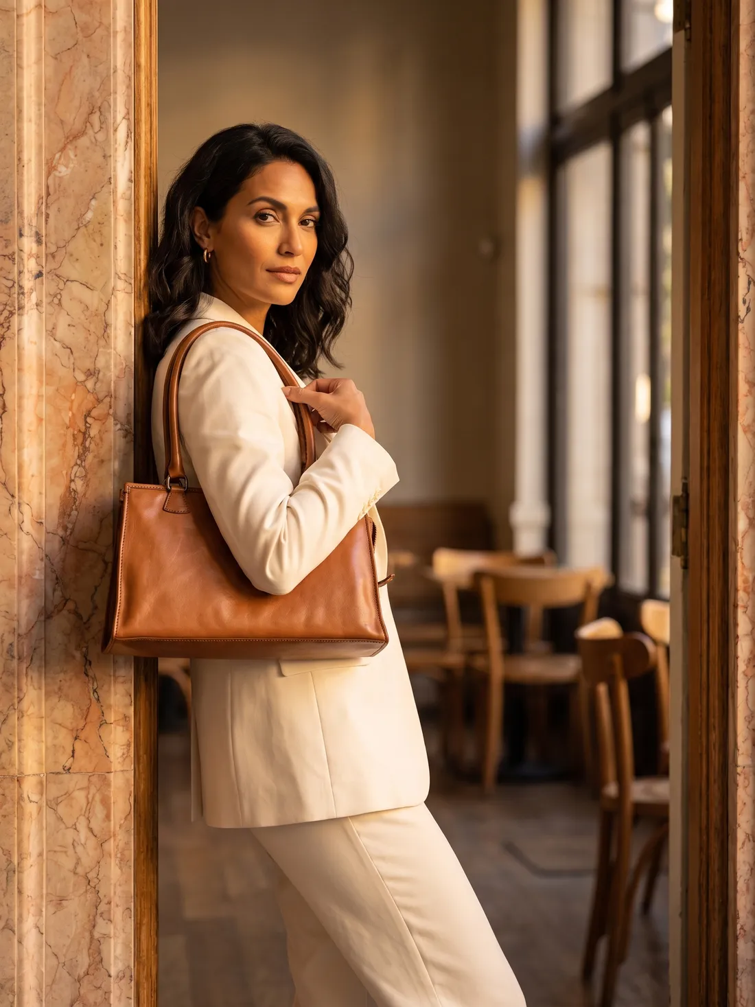GÖN Handmade Arnas Handbag worn — carried in Tan, from the campaign