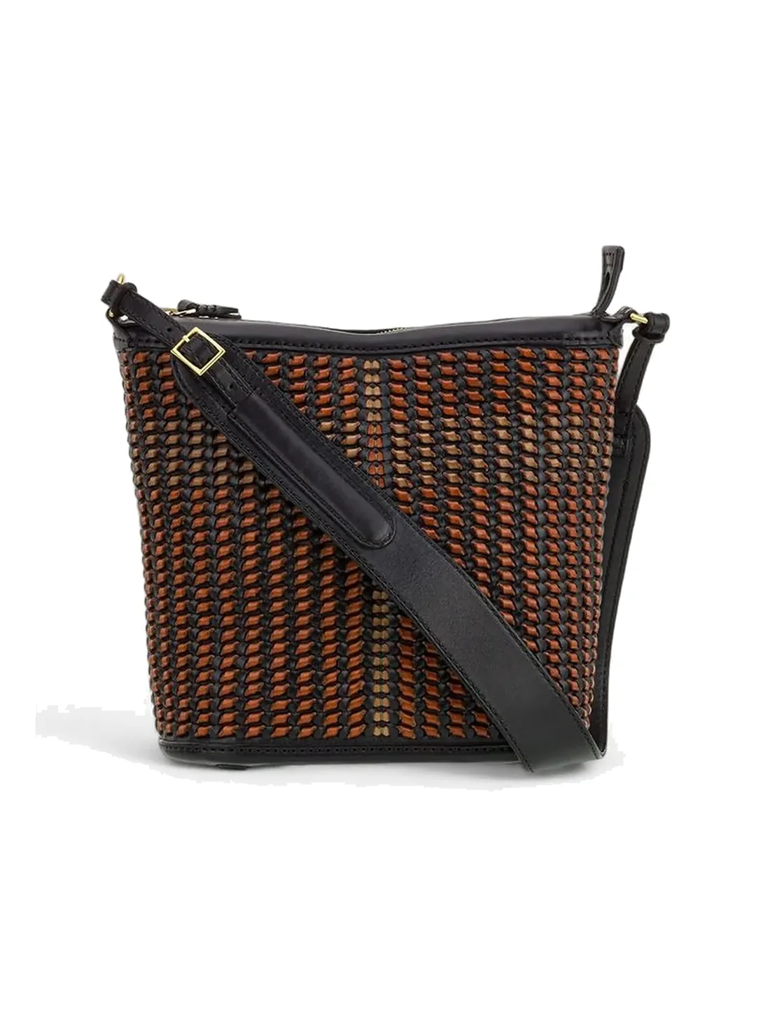GÖN black multicolor two-tone woven leather bucket bag