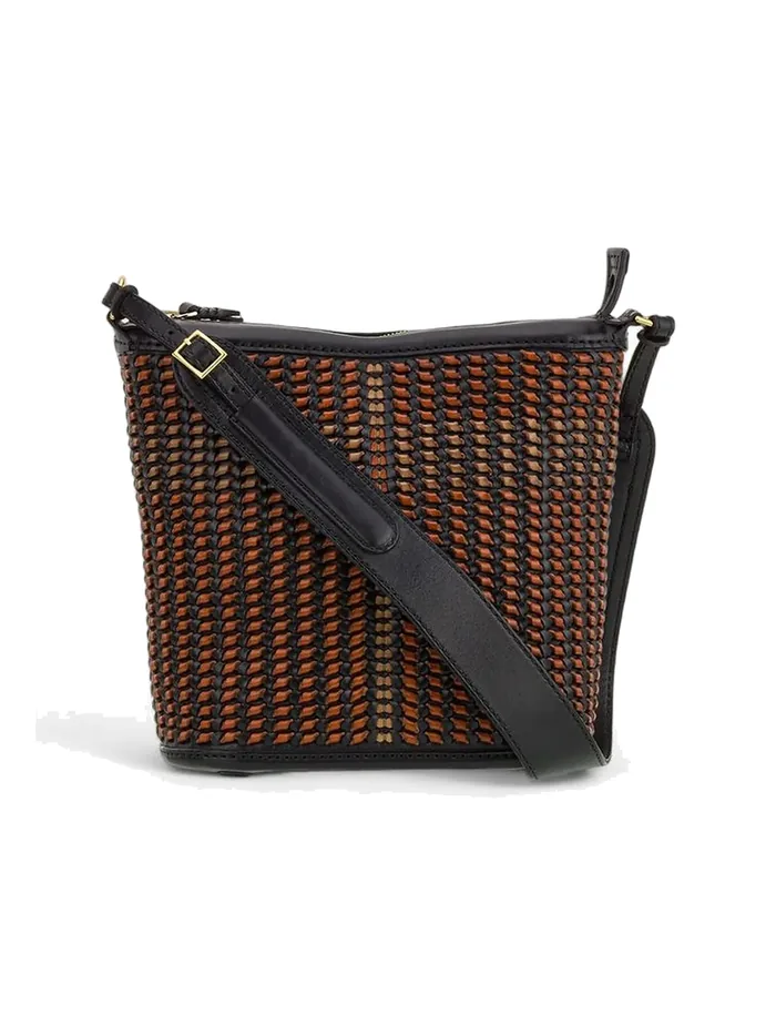 GÖN black multicolor two-tone woven leather bucket bag
