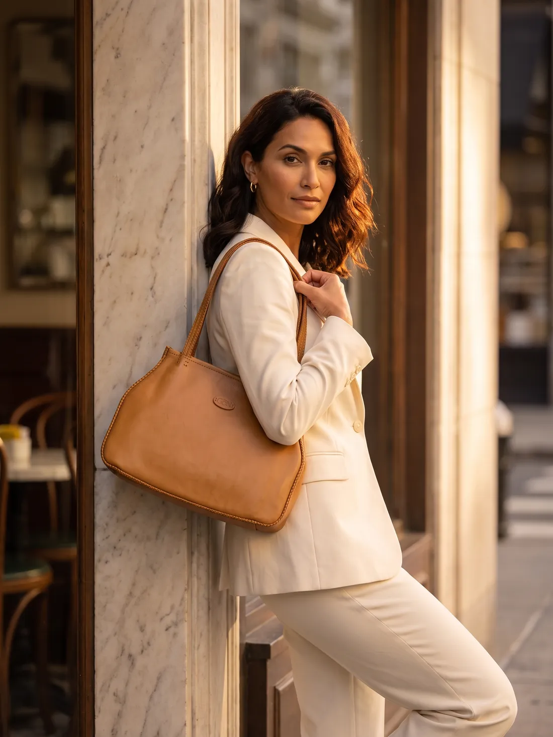 GÖN Handmade Everyday Shoulder Tote worn — carried in Camel, from the campaign