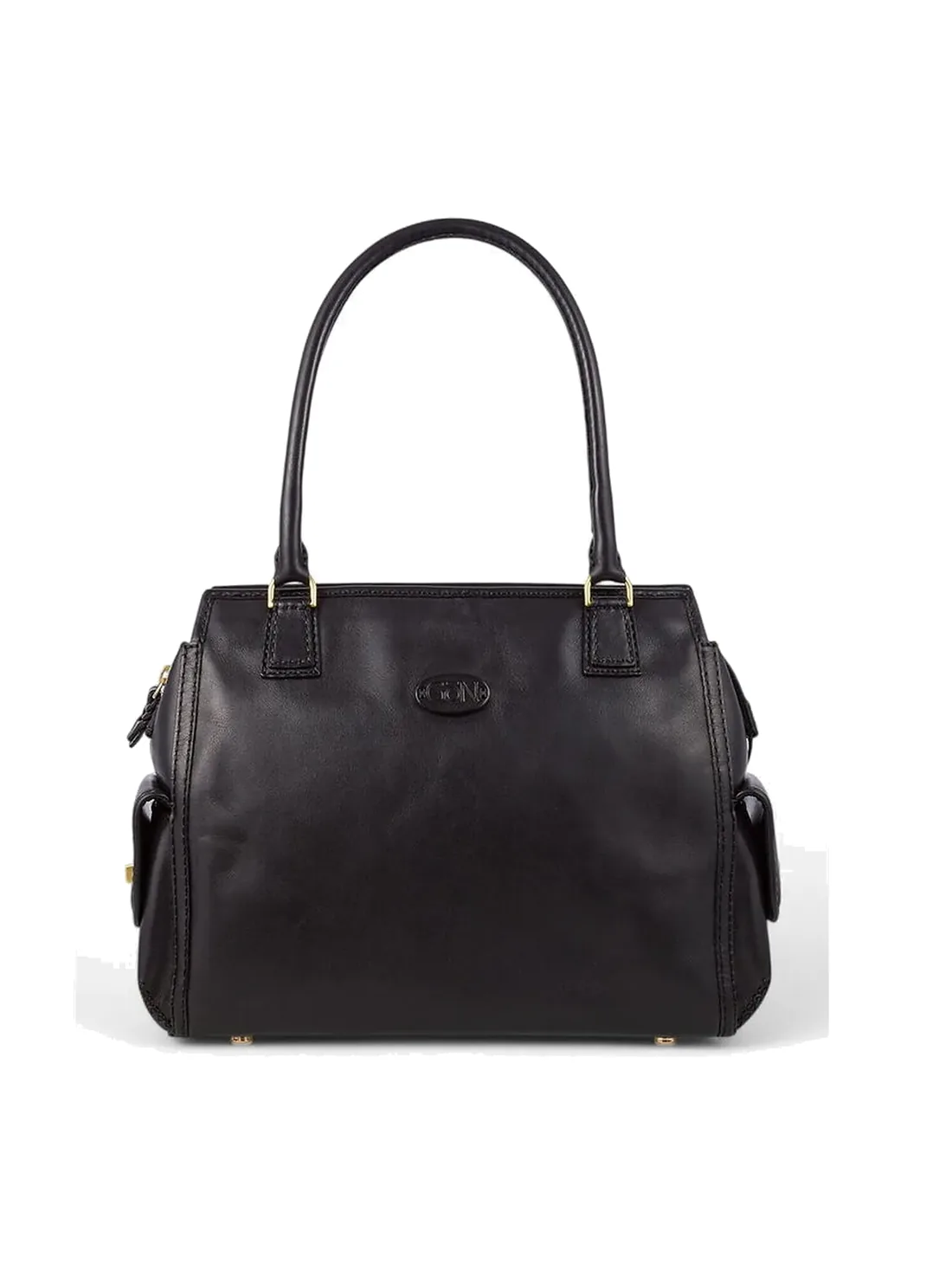 GÖN structured black leather shoulder bag