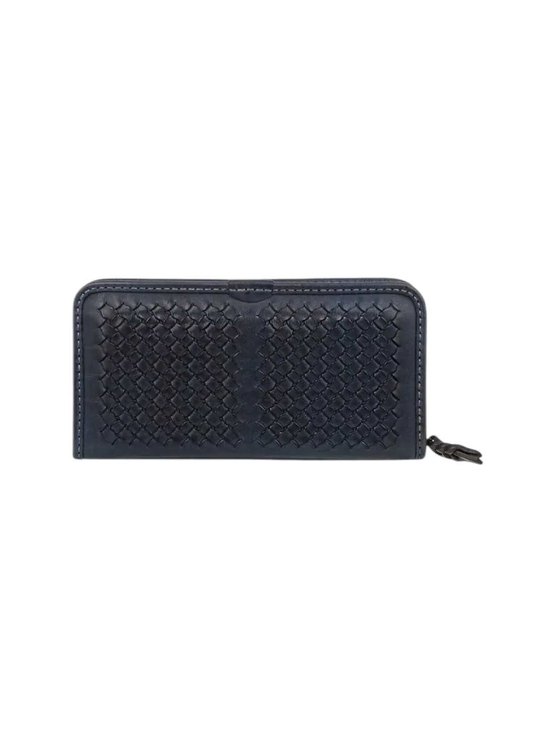 GÖN navy hand-woven leather continental wallet