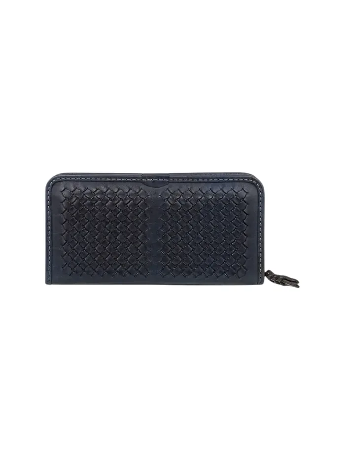 GÖN navy hand-woven leather continental wallet