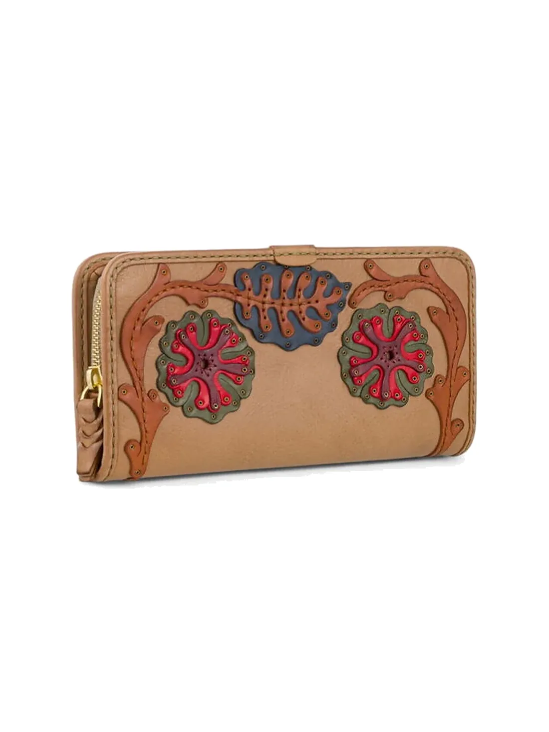 GÖN Handmade Floral Appliqué Wallet in Sand Multi — view 2