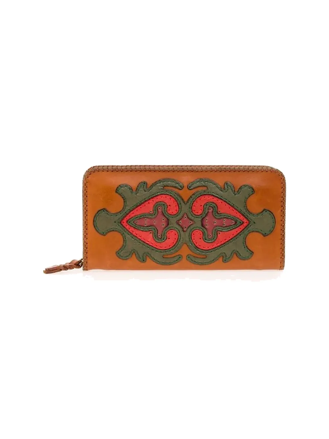 GÖN tan hand-tooled leather zip wallet