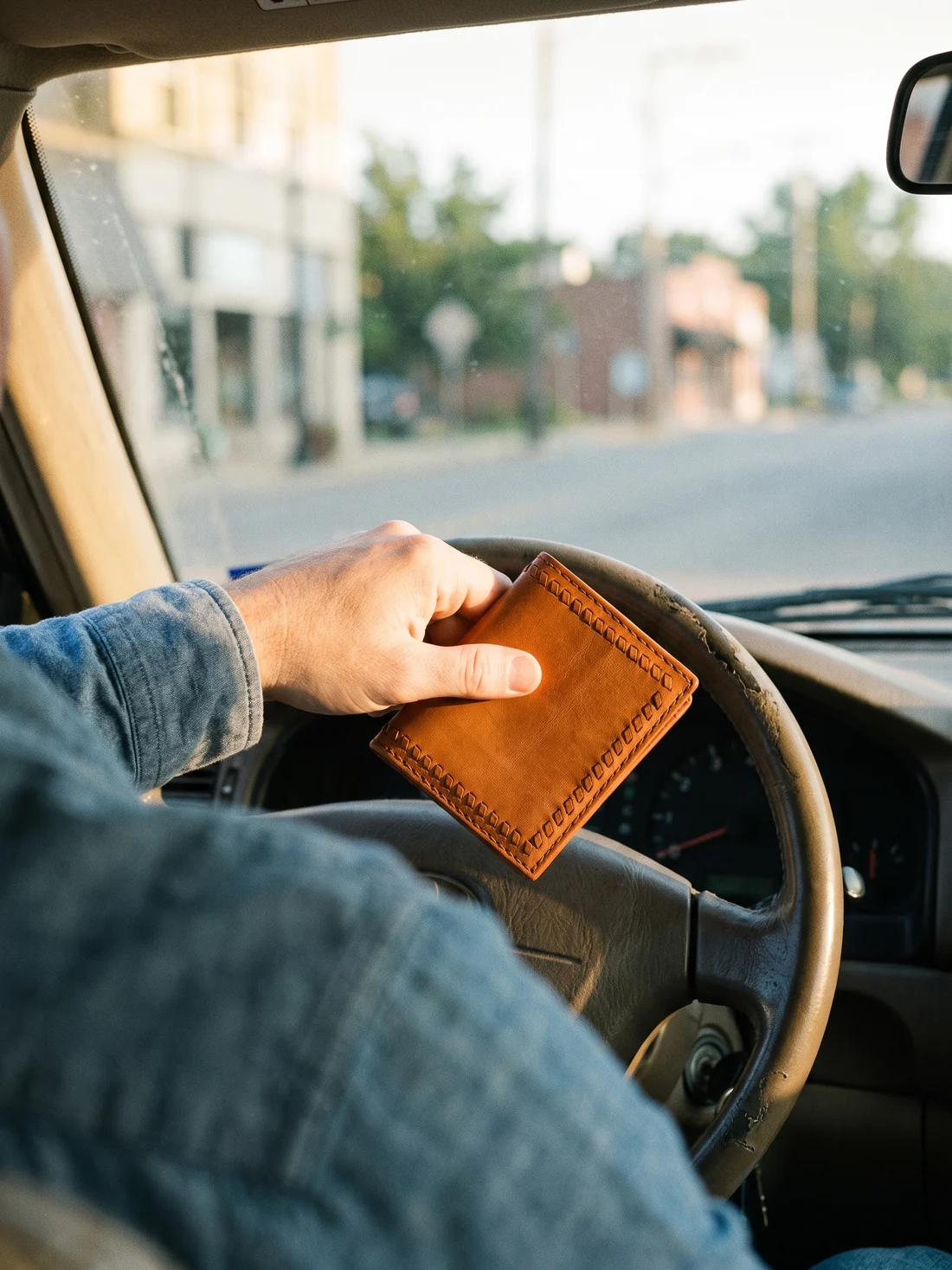 GÖN Handmade Men’s Whipstitch Wallet worn — carried in Tan, from the campaign