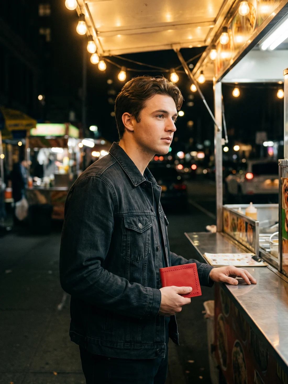 GÖN Handmade Men’s Slim Wallet worn — carried in Red, from the campaign