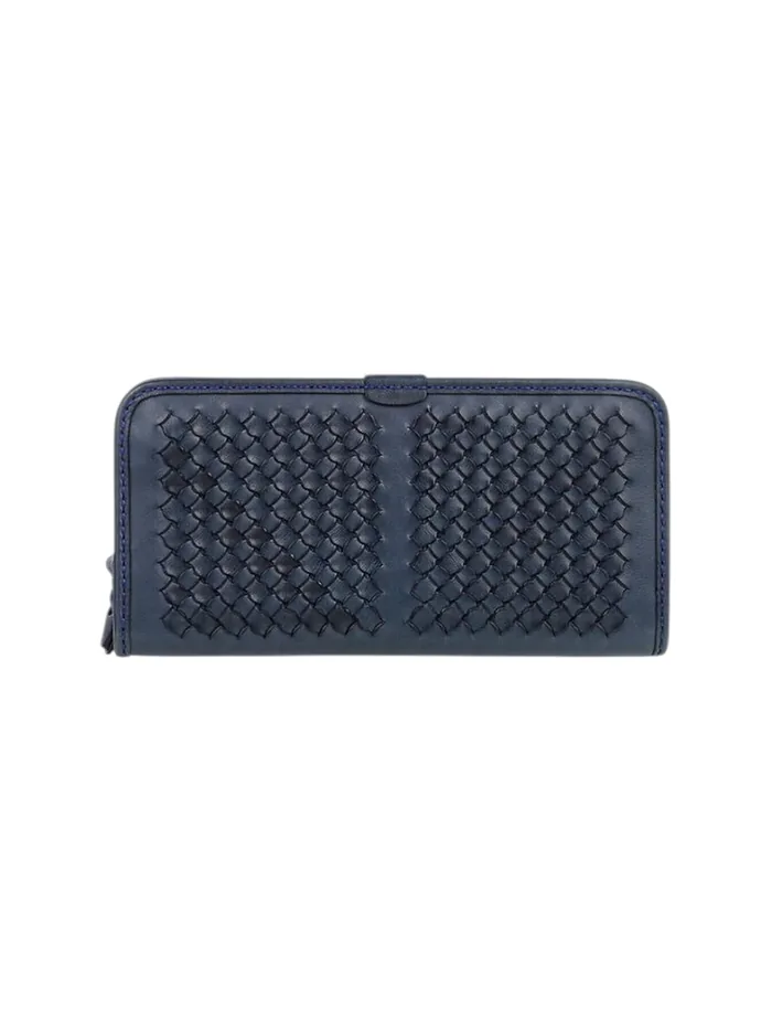 GÖN navy hand-woven leather clasp wallet
